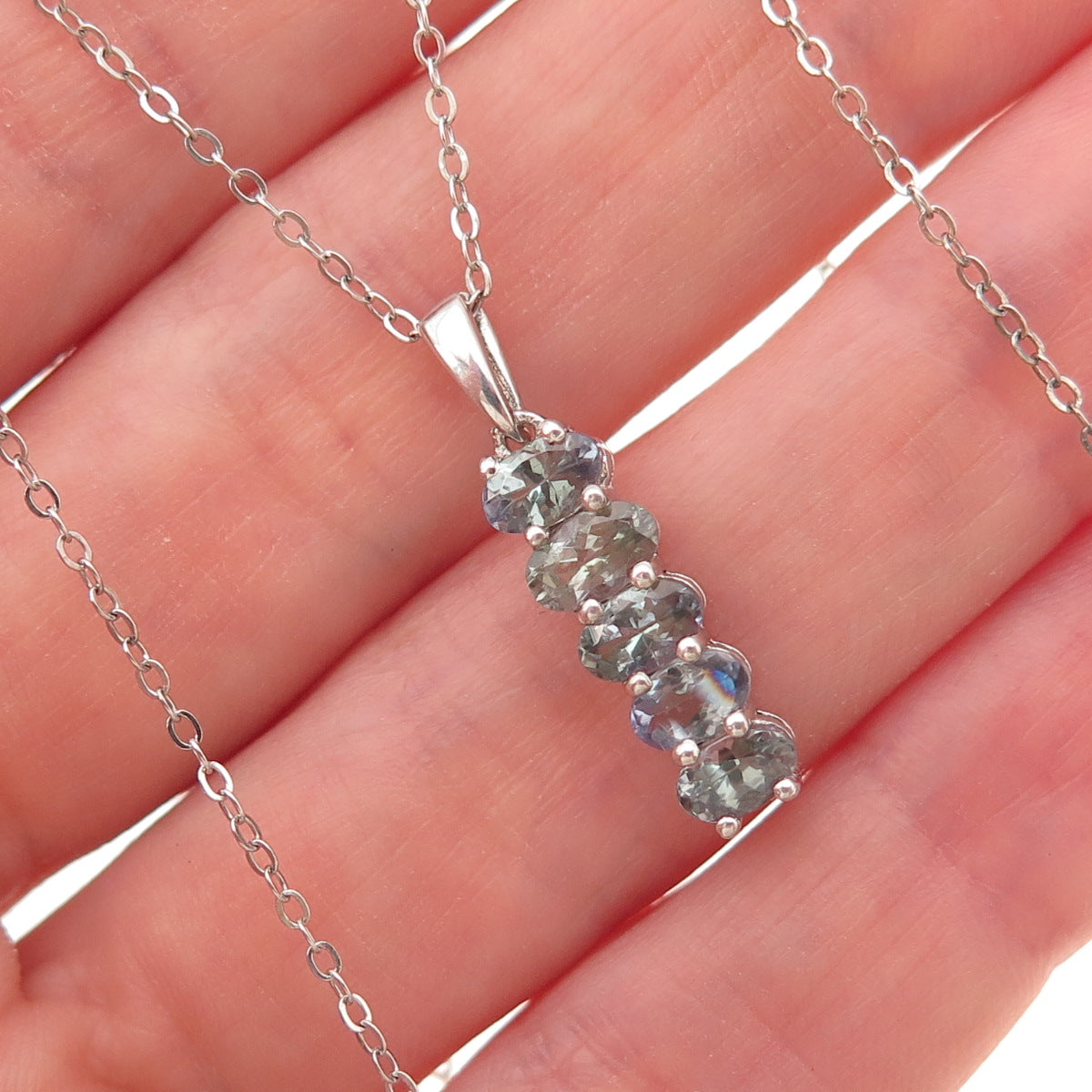 Chuck Clemency 925 Sterling Silver Real Iolite Cable Chain Necklace 20"