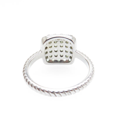 925 Sterling Silver Real Round-Cut Green Topaz Cushion Ring Size 7.25