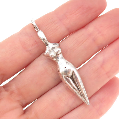 925 Sterling Silver Vintage Fertility Goddess Oxidized Charm Pendant