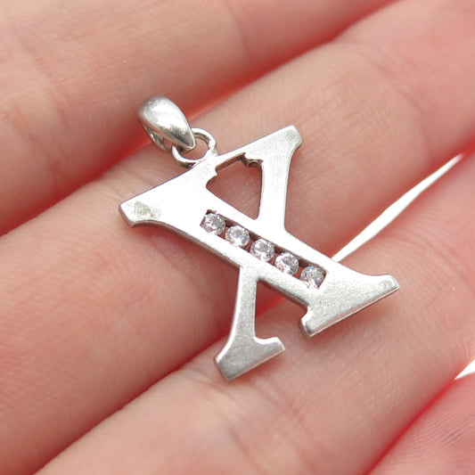 925 Sterling Silver Round-Cut C Z Letter X Minimalist Charm Pendant