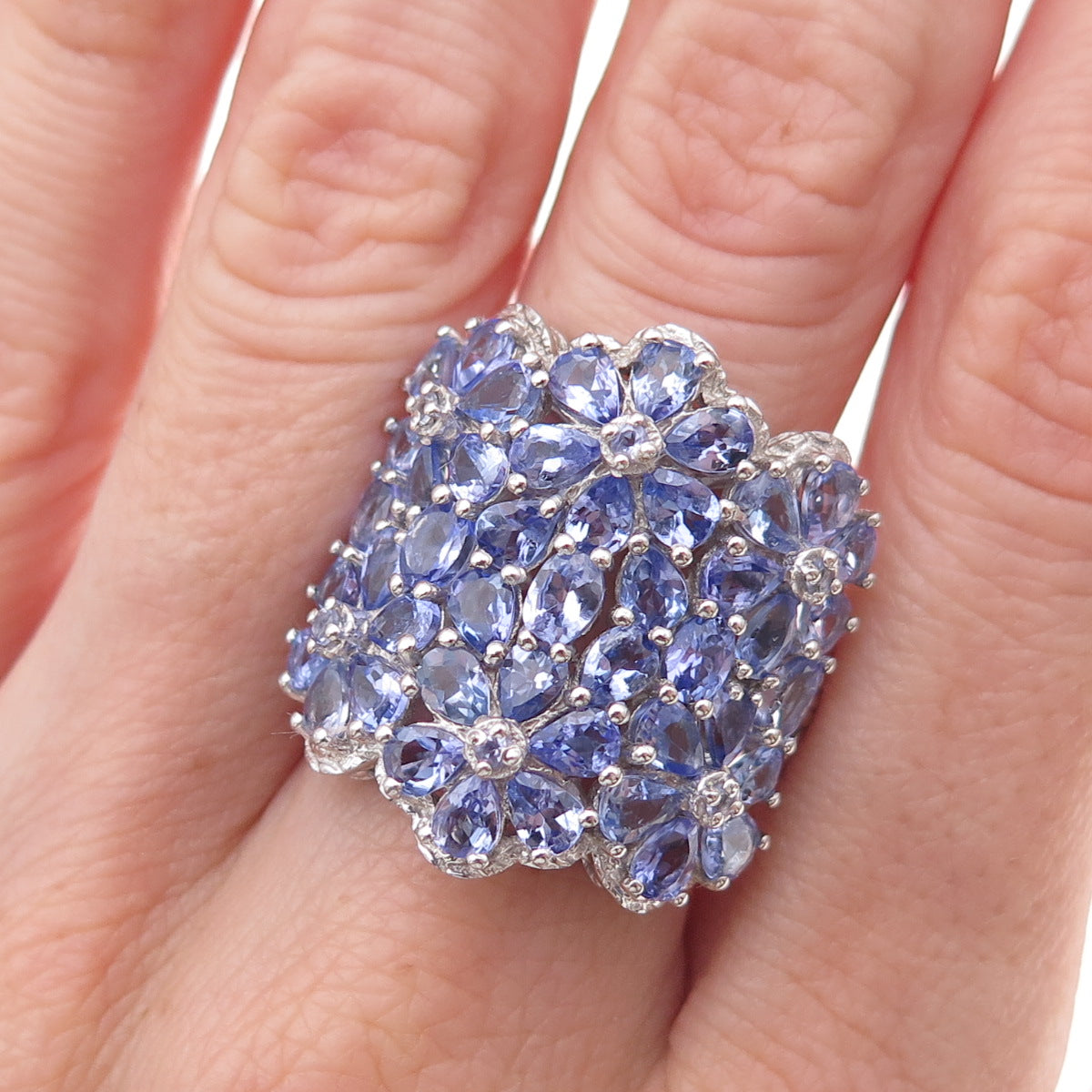 Chuck Clemency 925 Sterling Silver Real Tanzanite Floral Ring Size 8