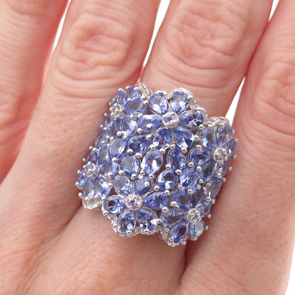 Chuck Clemency 925 Sterling Silver Real Tanzanite Floral Ring Size 8