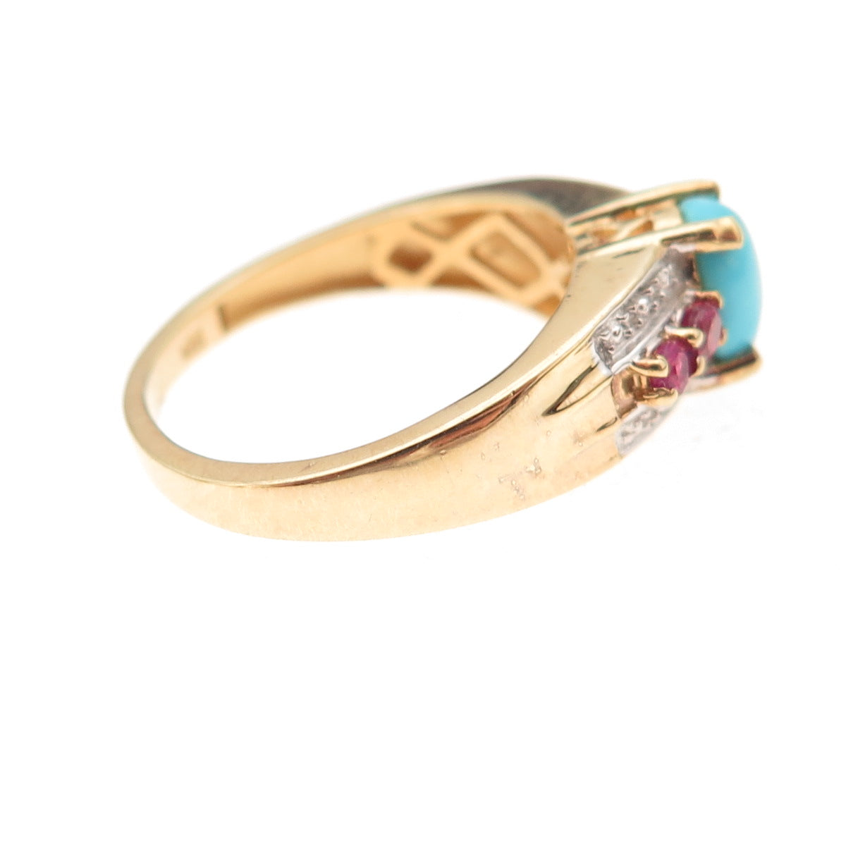 Chuck Clemency 925 Sterling Silver Gold Plated Real Turquoise & Ruby Ring Size 7