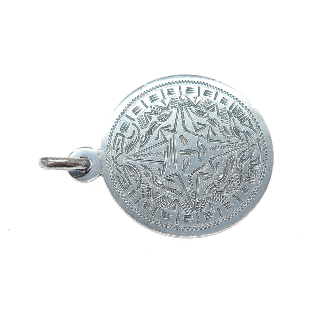 PLAFINA 925 Sterling Silver Vintage Mexico Mayan Calendar Oxidized Pendant