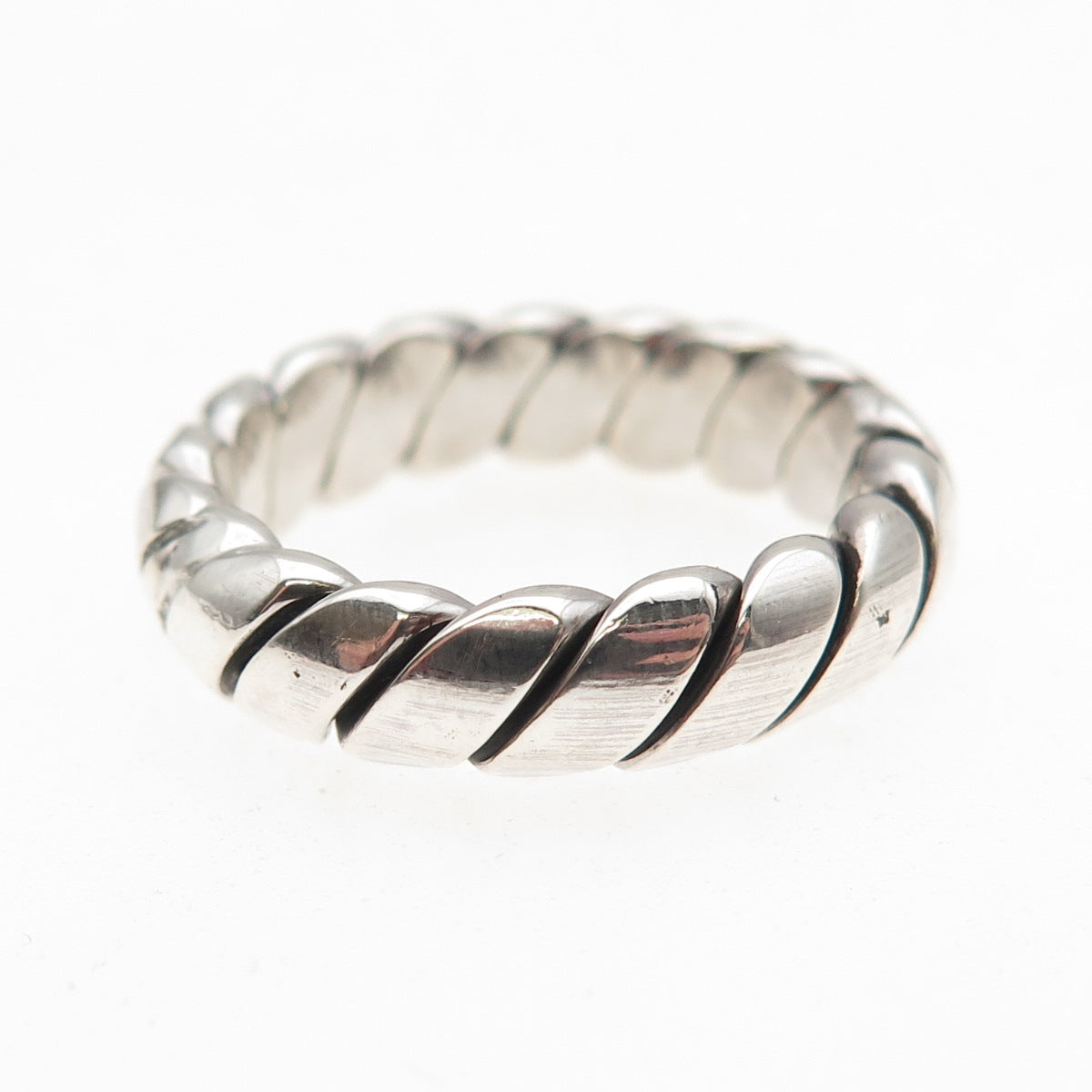 925 Sterling Silver Vintage Oxidized Ribbed Band Ring Size 7.25