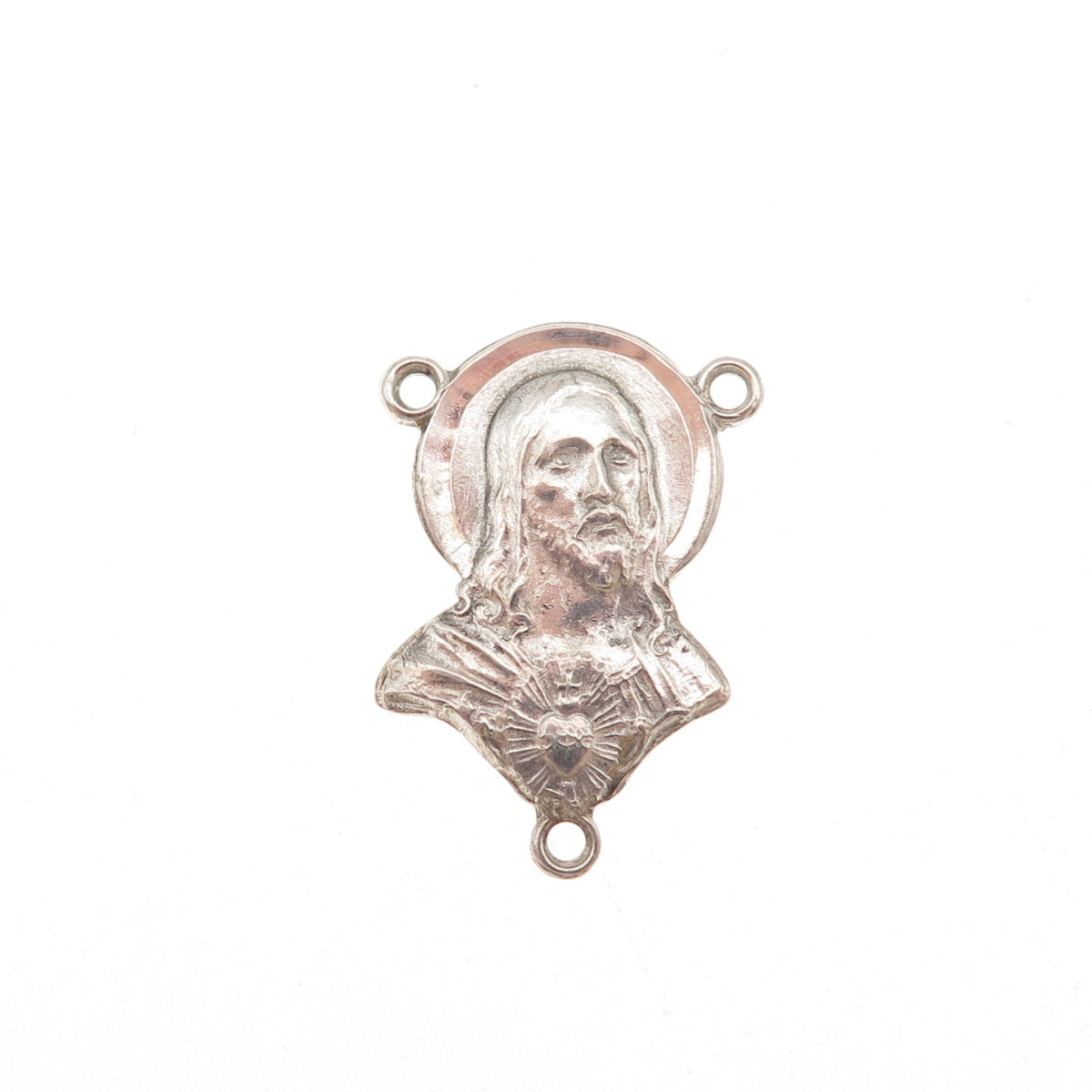 925 Sterling Silver Antique Art Deco Jesus Rosary Chain Centerpiece Pendant