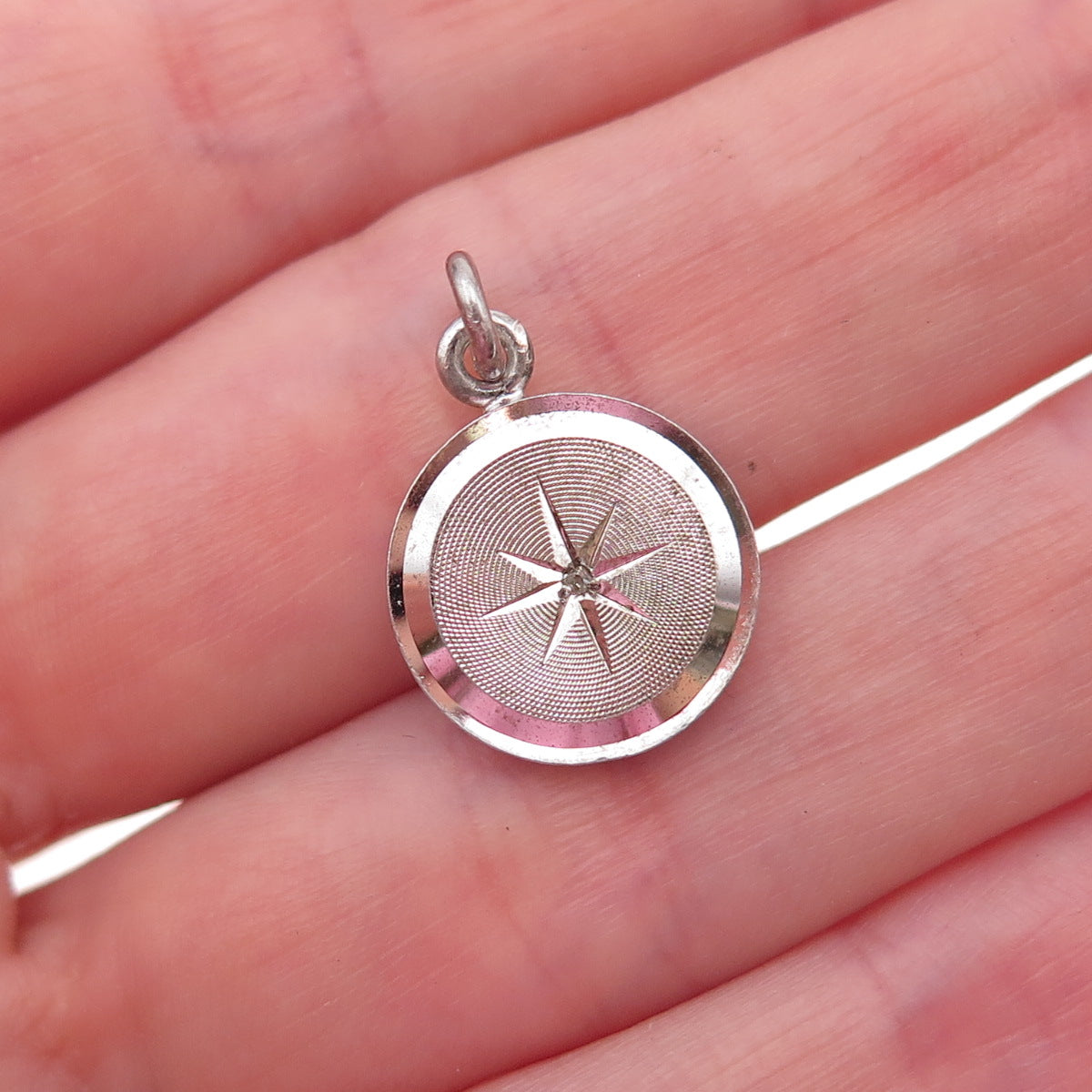 Lamode Sterling Silver Antique Art Deco Real Diamond North Star Charm Pendant