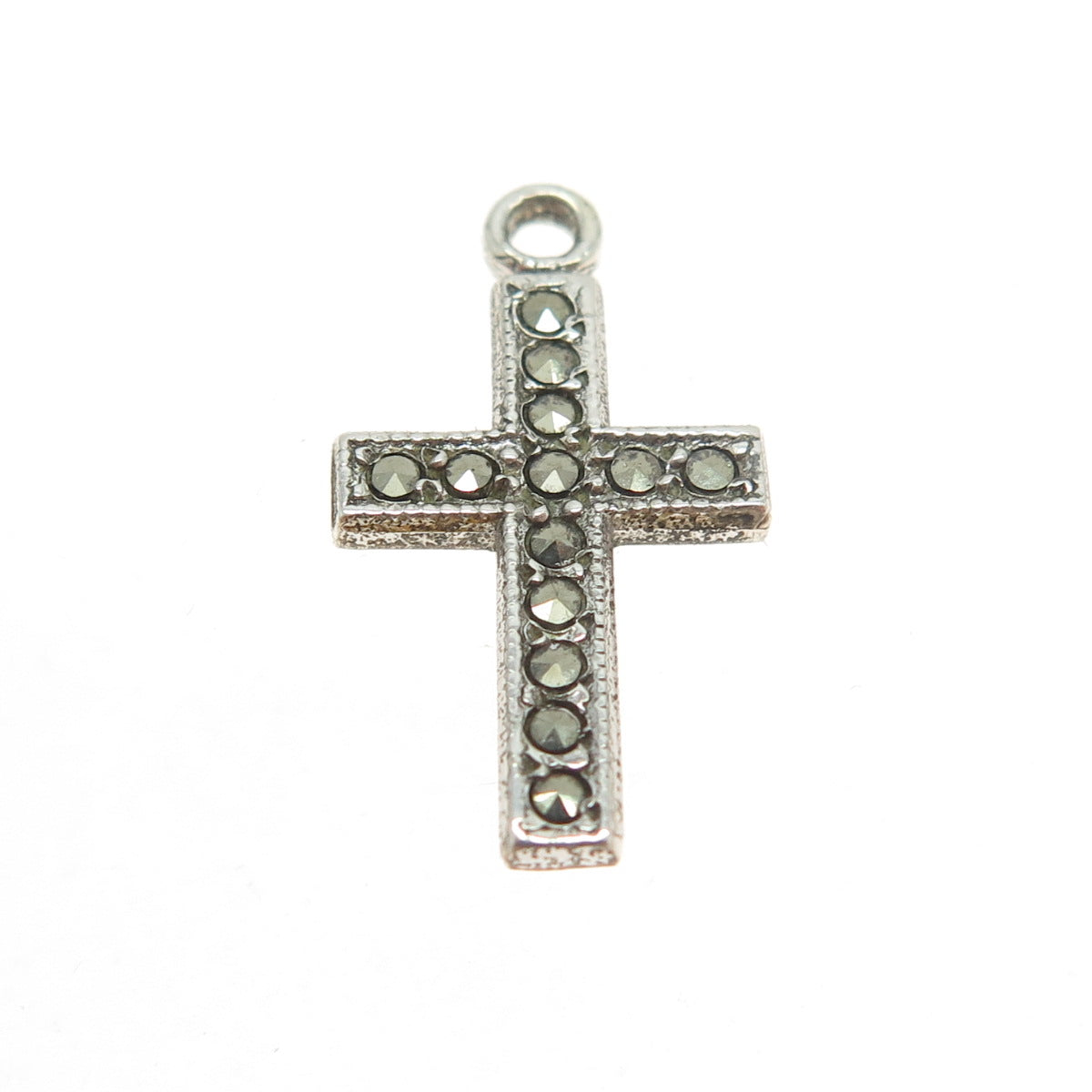 925 Sterling Silver Antique Art Deco Real Marcasite Cross Minimalist Pendant