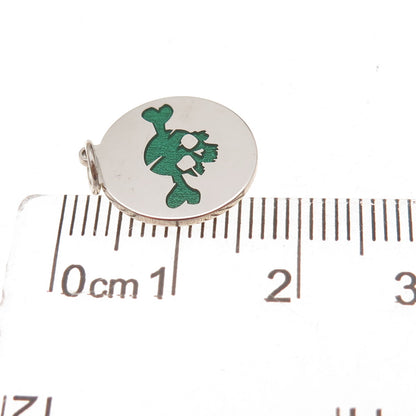 925 Sterling Silver Green Enamel Skull & Bone Charm Pendant