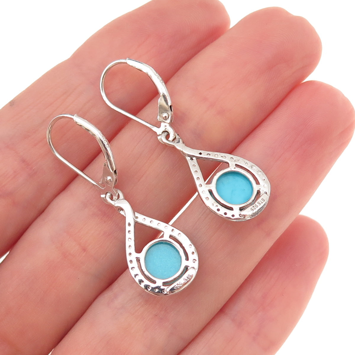 Chuck Clemency 925 Sterling Silver Real Diamond & Turquoise Dangle Earrings