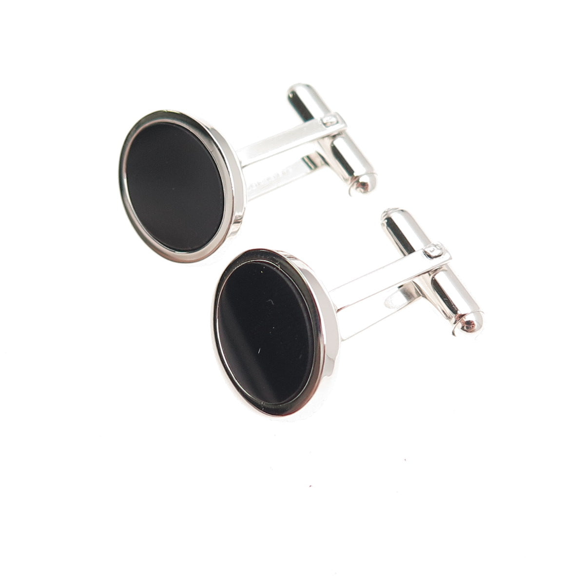 Walter E Hayward 925 Sterling Silver Vintage Real Black Onyx Oval Cufflinks