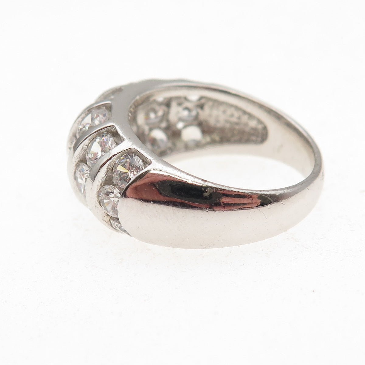 925 Sterling Silver Round & Emerald-Cut C Z Dome Ring Size 7