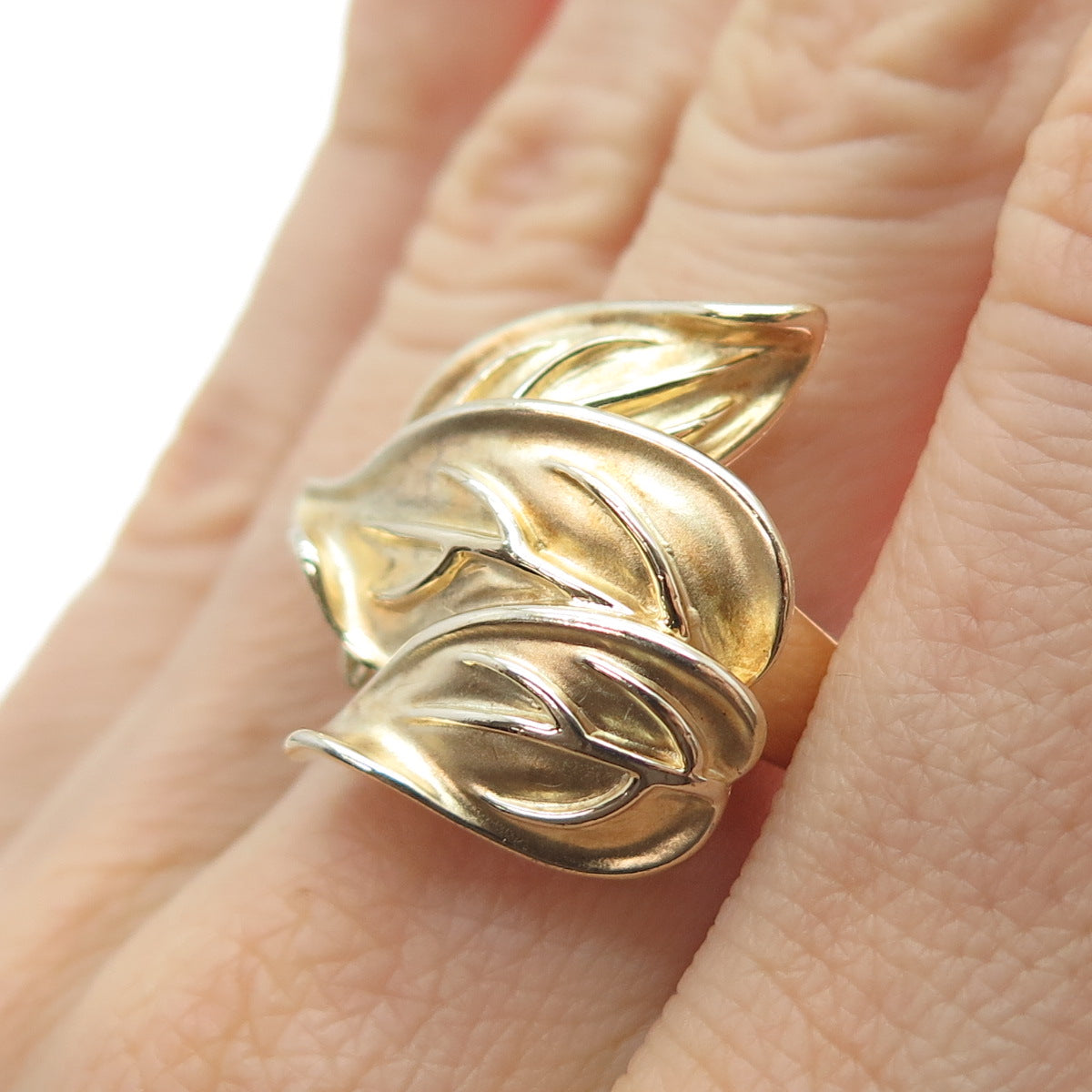 ROSS SIMONS 925 Sterling Silver Gold Plated Modernist Floral Leaf Ring Size 9