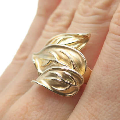 ROSS SIMONS 925 Sterling Silver Gold Plated Modernist Floral Leaf Ring Size 9