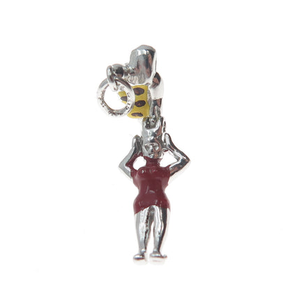 WELLS 925 Sterling Silver Vintage Enamel Tarzan & Jane Minimalist Charm Pendant