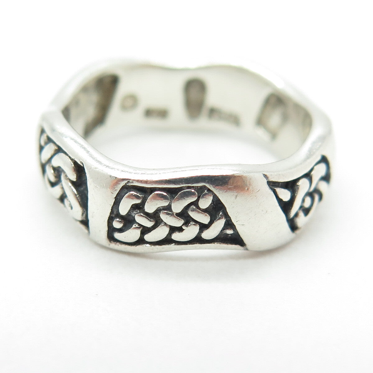 PETER STONE 925 Sterling Silver Vintage Celtic Knot Wavy Oxidized Ring Size 7.5