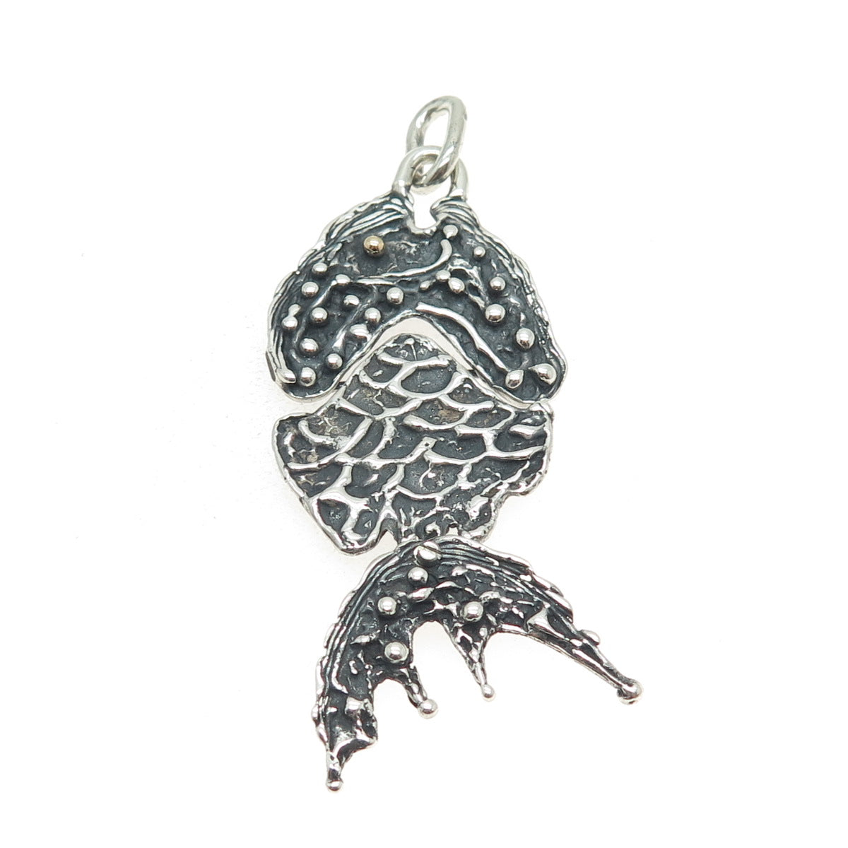 14K Gold & 925 Sterling Silver Vintage Modernist Fish Oxidized Pendant