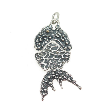14K Gold & 925 Sterling Silver Vintage Modernist Fish Oxidized Pendant