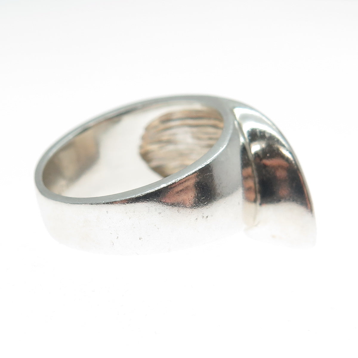 925 Sterling Silver Vintage Modernist Overlap Oxidized Ring Size 7