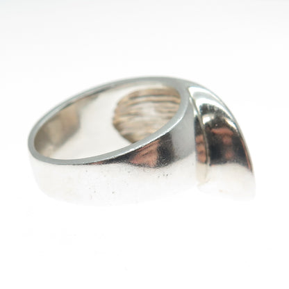 925 Sterling Silver Vintage Modernist Overlap Oxidized Ring Size 7