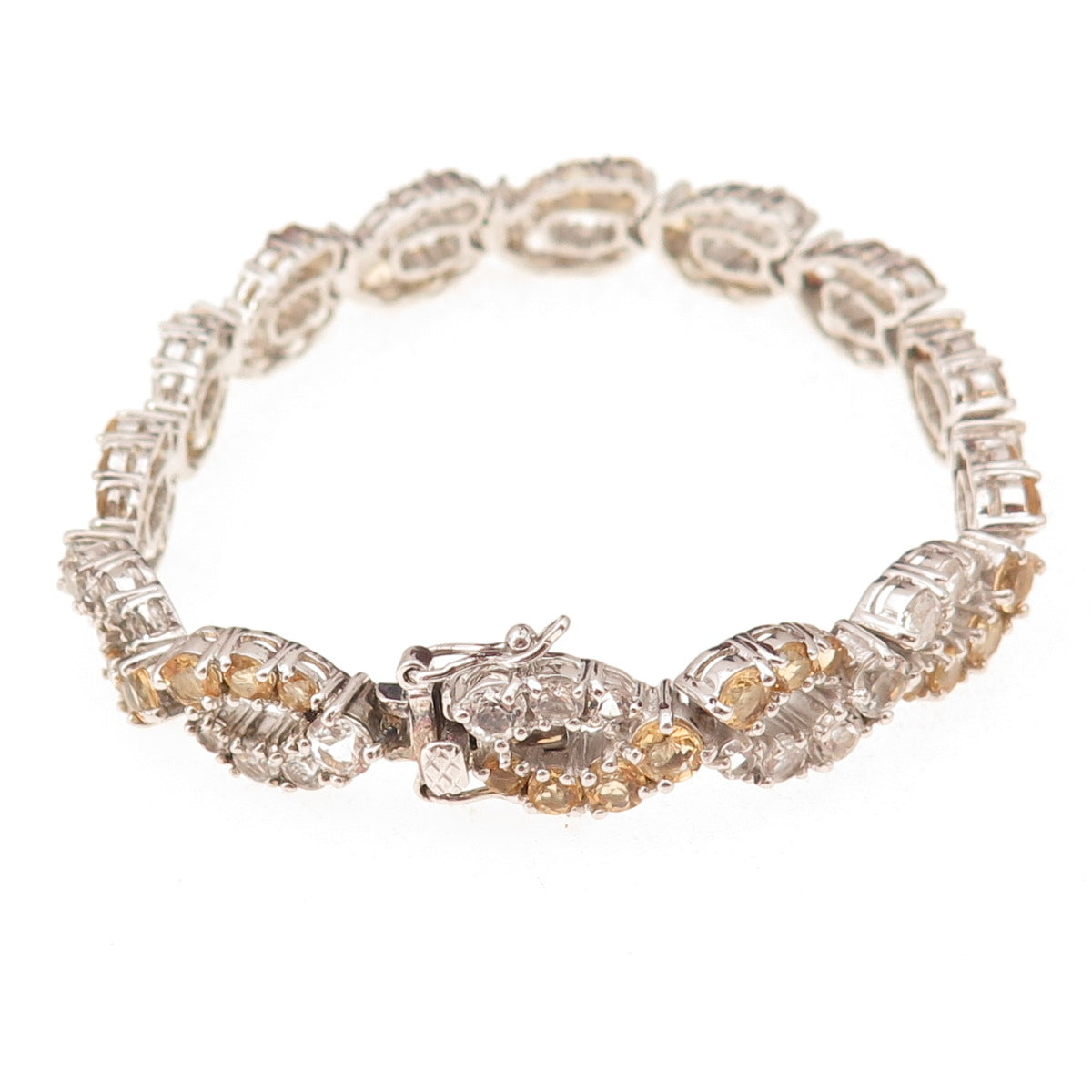 925 Sterling Silver Real Round-Cut Citrine & White Topaz Infinity Bracelet 7"