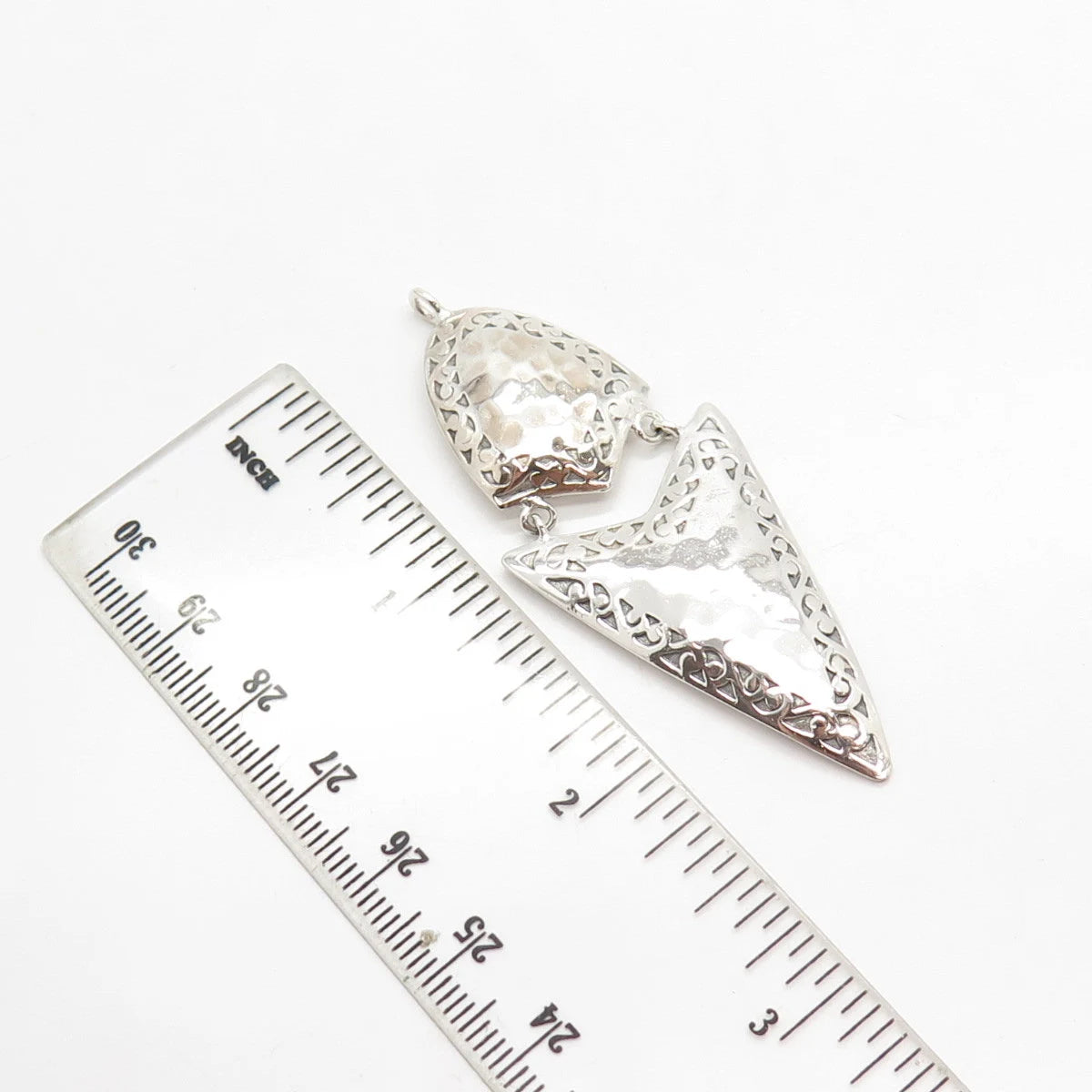 925 Sterling Silver Vintage Textured Modernist Dangling Pendant