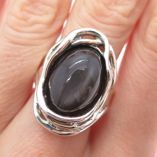HAGIT GORALI 925 Sterling Vintage Israel Gray Moonstone Modernist Ring Size 9