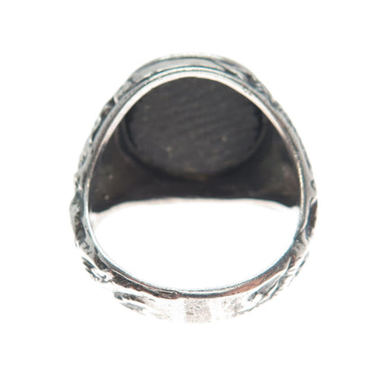 925 Sterling Silver Vintage Real Black Onyx Dragon Oxidized Ring Size 10