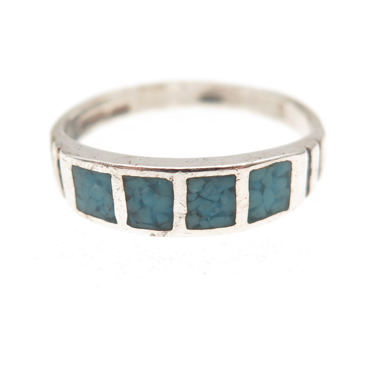 Old Pawn 925 Sterling Silver Vintage Southwestern Turquoise Inlay Ring Size 7