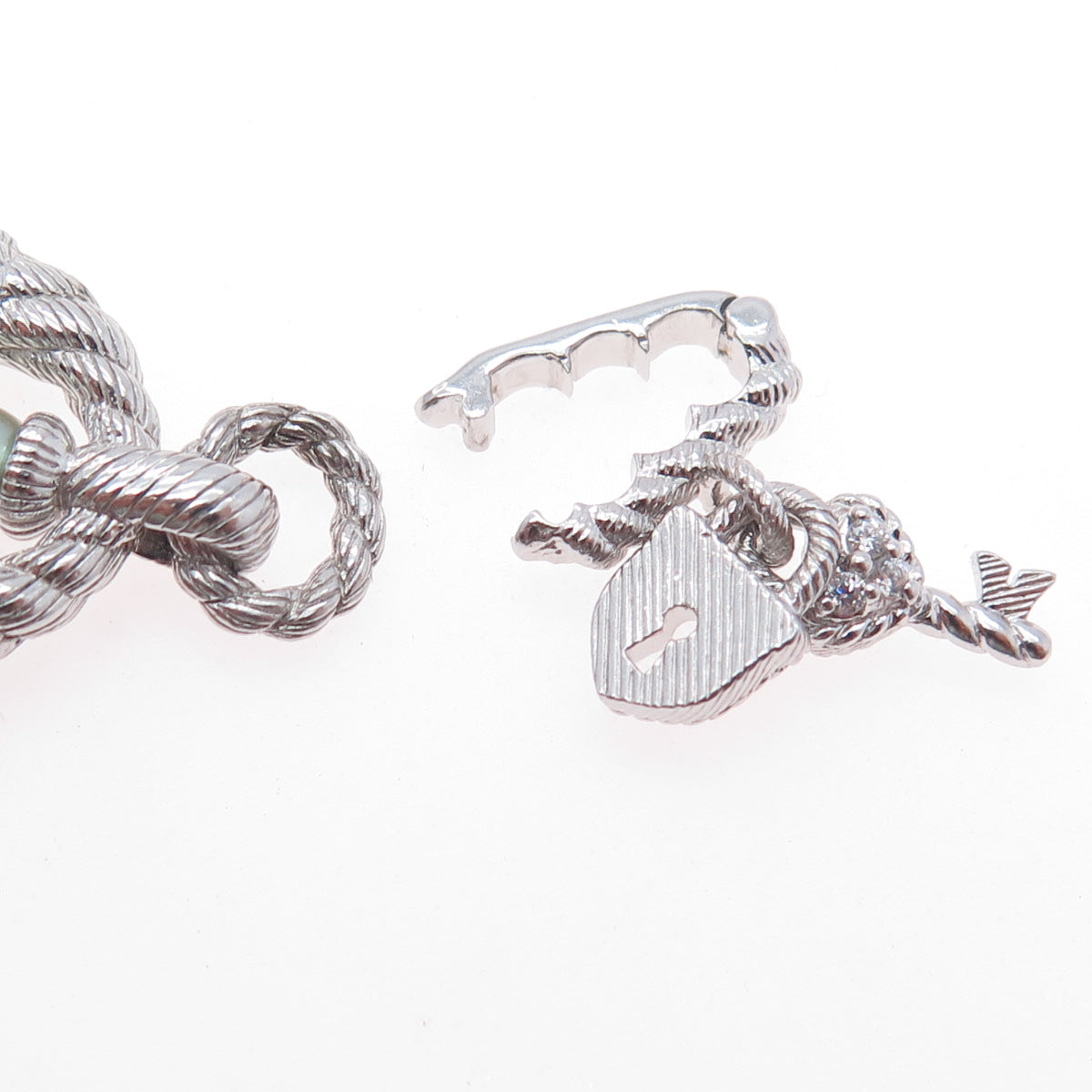 925 Sterling Silver Real Pearl & C Z Heart Key Padlock Dangle Pendant