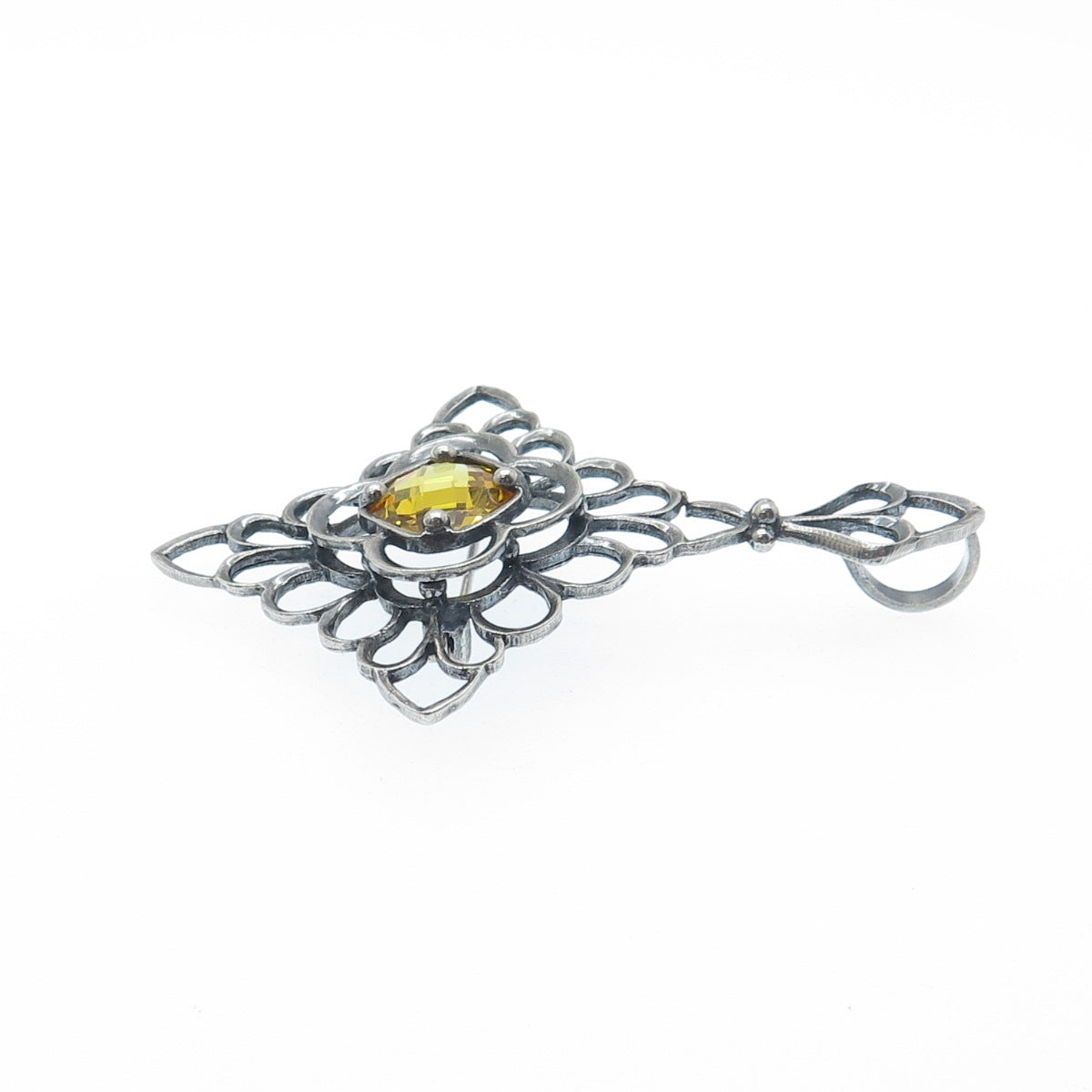 925 Sterling Silver Vintage Canary C Z Floral Cross Pin Brooch / Pendant