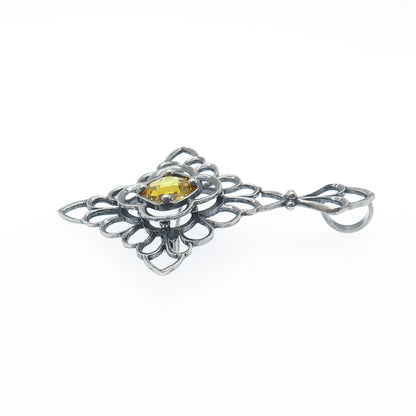 925 Sterling Silver Vintage Canary C Z Floral Cross Pin Brooch / Pendant