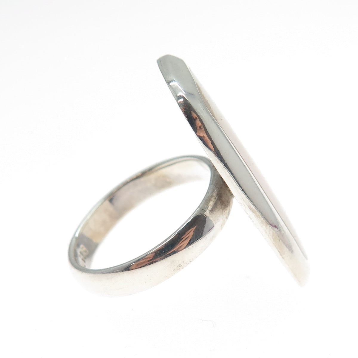 CHAPAL ZENRAY 925 Sterling Silver Vintage Real Mother-of-Pearl Ring Size 7.25