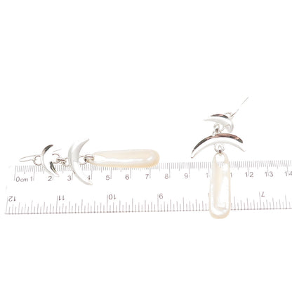 Robert Lee Morris Sterling Silver Vintage Real Pearl Modernist Dangle Earrings