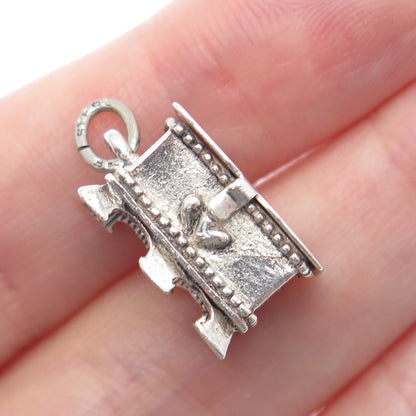 BEAU 925 Sterling Silver Vintage Hope Chest Minimalist Box Charm Pendant