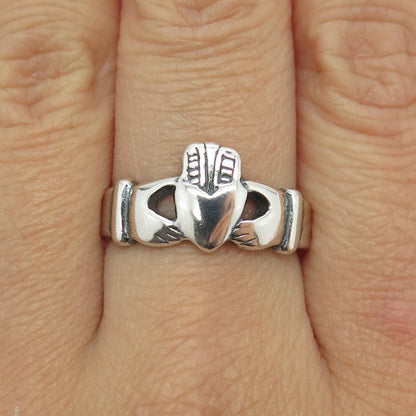 925 Sterling Silver Vintage Irish Claddagh Ring Size 9.25
