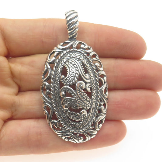 CAROLYN POLLACK 925 Sterling Silver Vintage Floral Ornate Oxidized Pendant