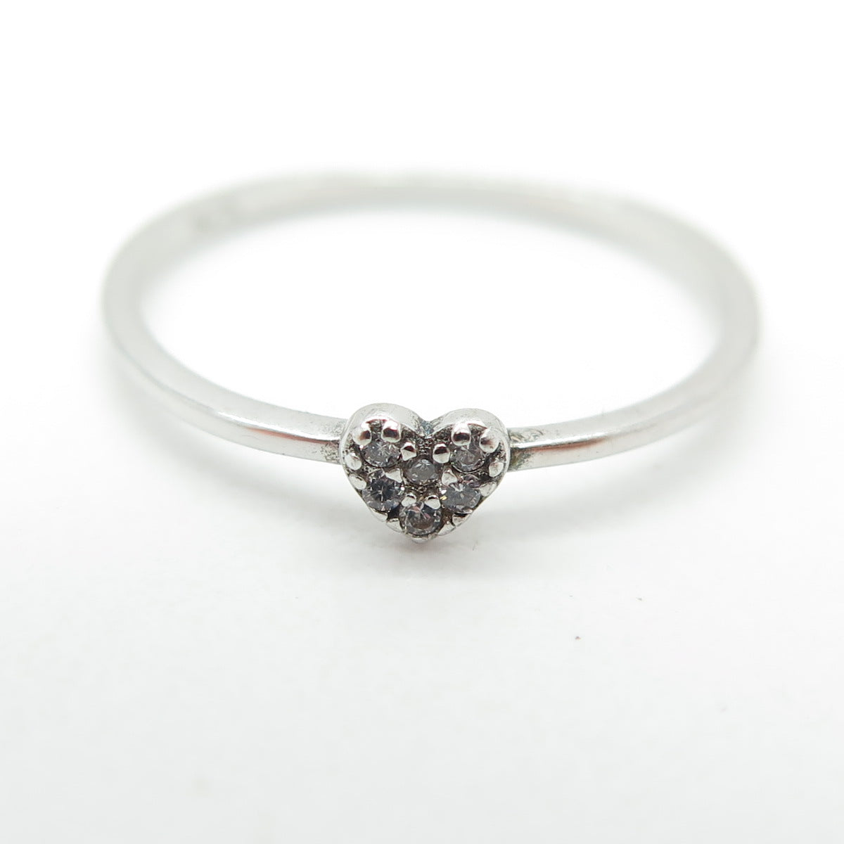 925 Sterling Silver Round-Cut C Z Heart Ring Size 5.5