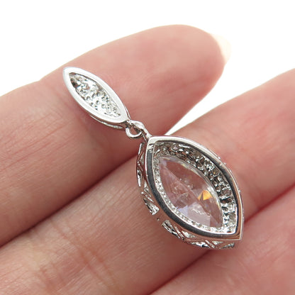 925 Sterling Silver Real Round-Cut Diamond & Marquise-Cut C Z Slide Pendant