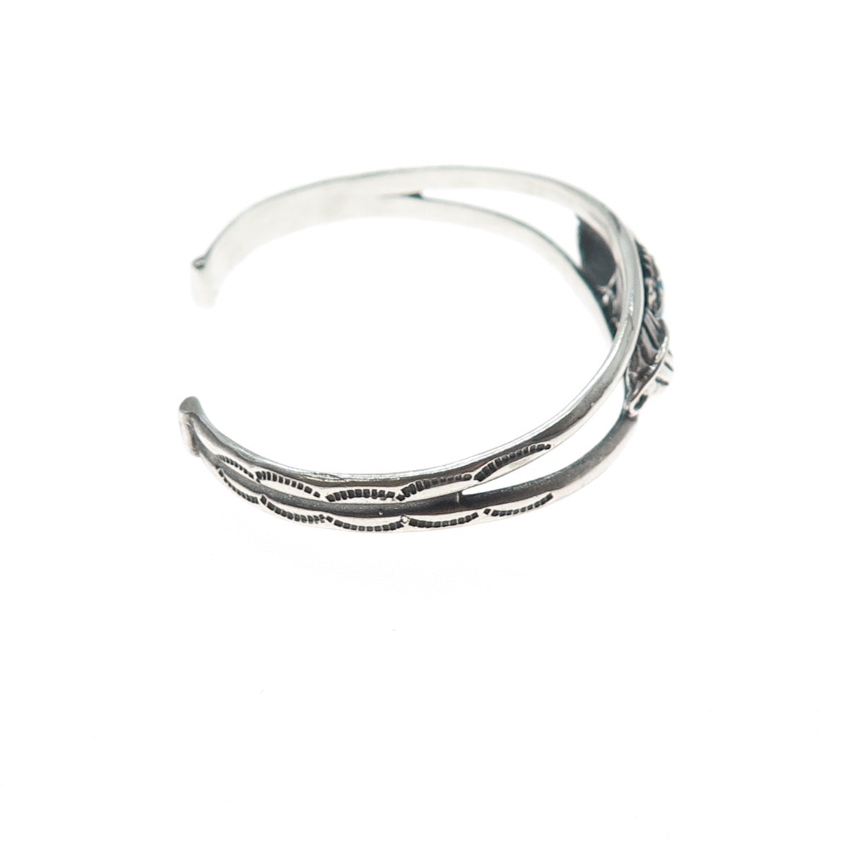 Old Pawn 925 Sterling Silver Vintage Turquoise Feather Adjustable Bracelet 6"