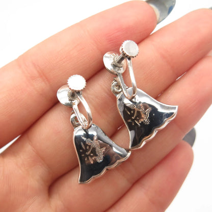 925 Sterling Silver Vintage Siam Niello Hindu Goddess Screw Back Earrings