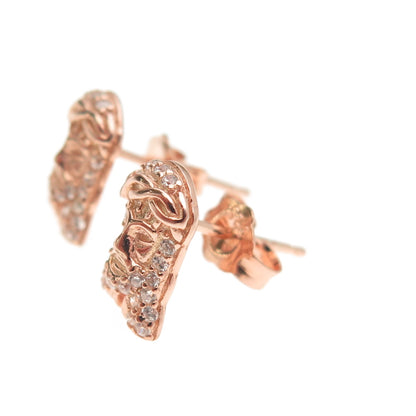 925 Sterling Silver Rose Gold Plated Round-Cut C Z Jesus Stud Earrings