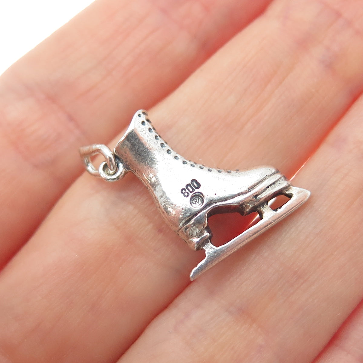 800 Silver Vintage Ice Skating Shoe Oxidized Minimalist 3D Charm Pendant