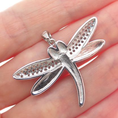925 Sterling Silver Round-Cut Shaped C Z & Colorful Enamel Dragonfly Pendant