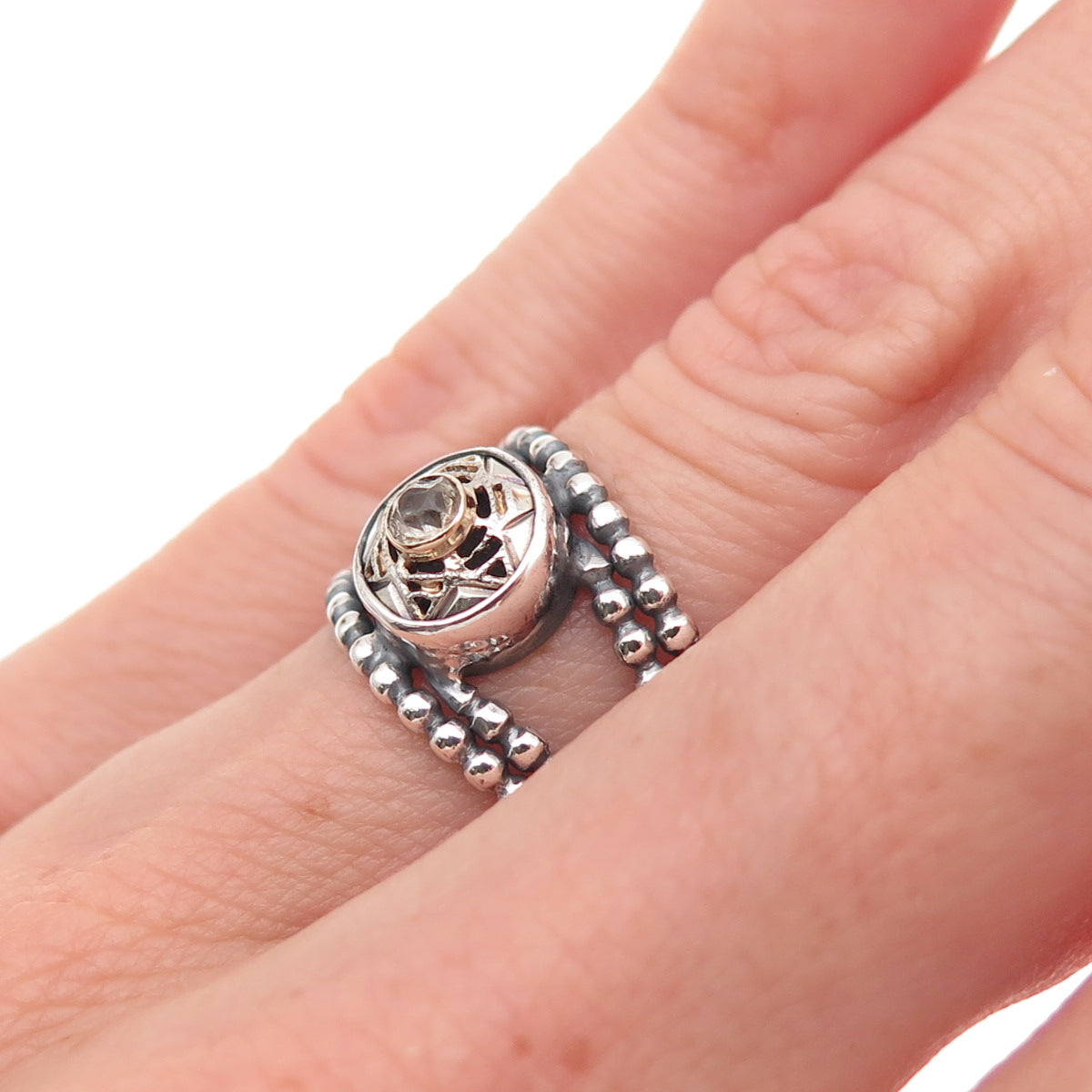 925 Sterling Silver Vintage MN Israel Round-Cut C Z Star of David Ring Size 5.75