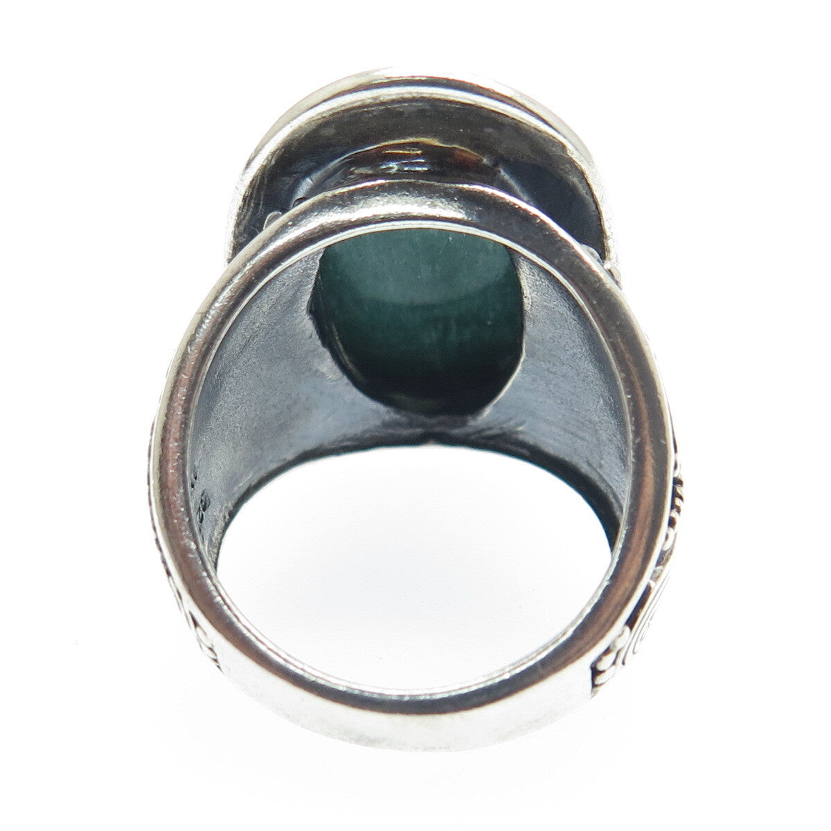 DSMK 925 Sterling Silver Vintage Real Emerald Granulated Oxidized Ring Size 6.5