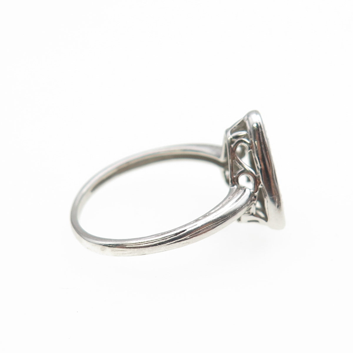 925 Sterling Silver Real Round-Cut Diamond Triangle Ring Size 7