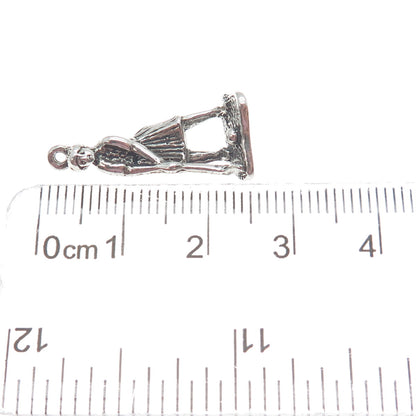 SUNWEST 925 Sterling Silver Vintage Female Golf Player 3D Charm Pendant