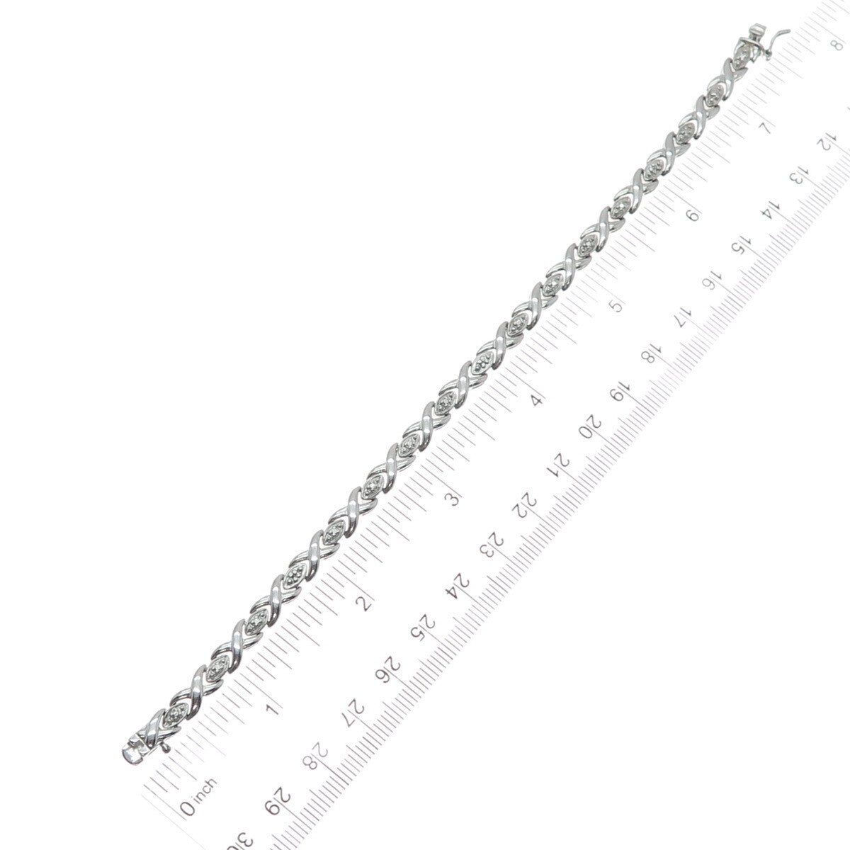 ROSS SIMONS 925 Sterling Silver Real Diamond Accent "XO" Link Bracelet 7.25"