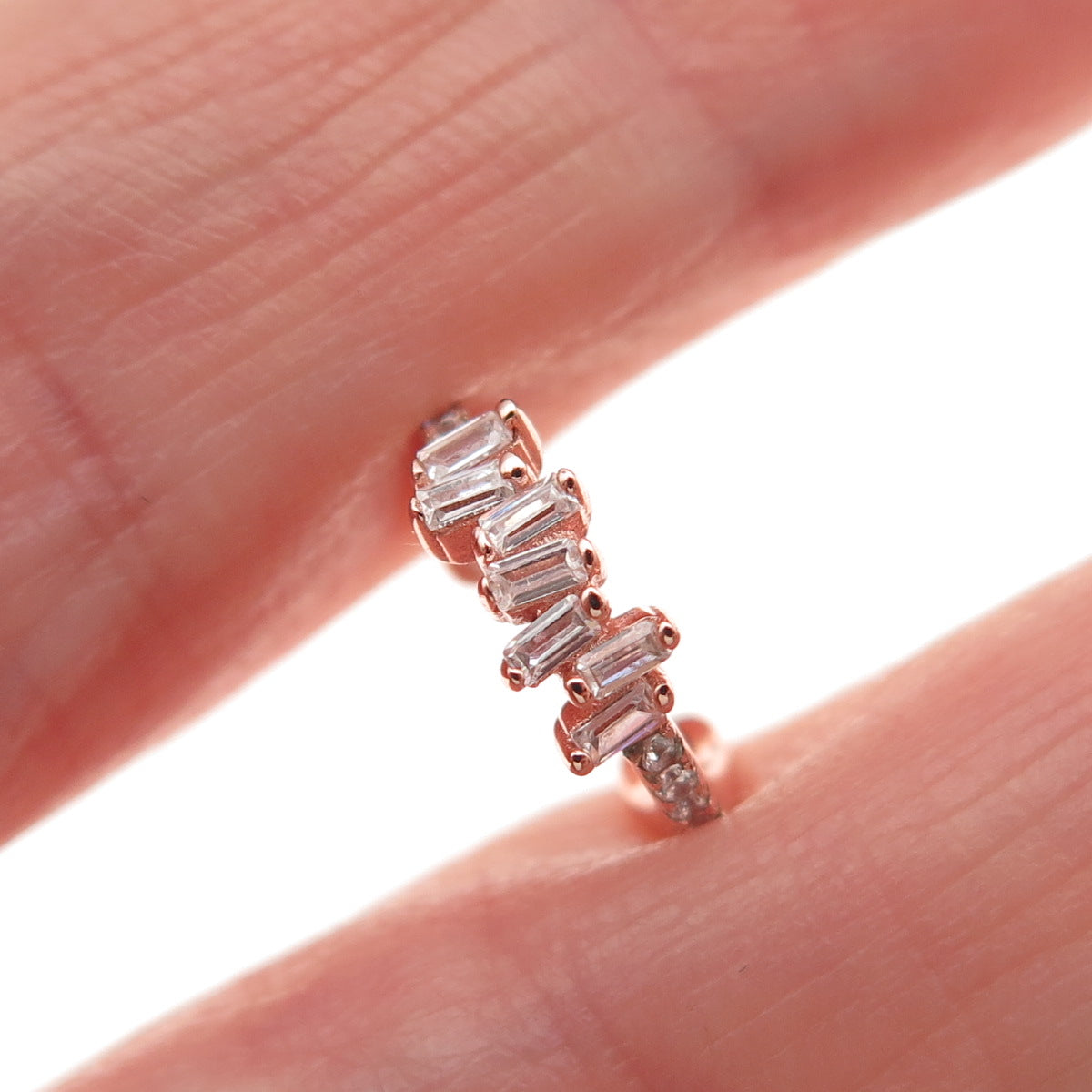 925 Sterling Silver Rose Gold Plated Round & Emerald-Cut C Z SINGLE Cuff Earring